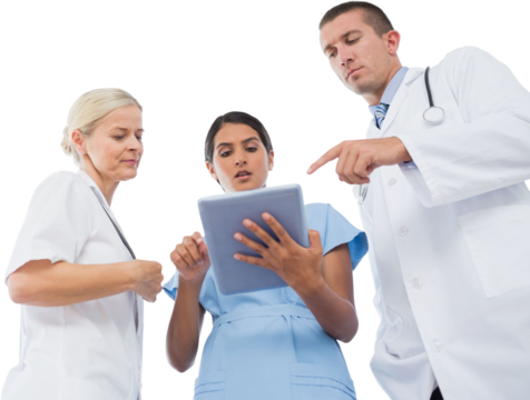 Doctors looking together at tablet - Powered by Adobe