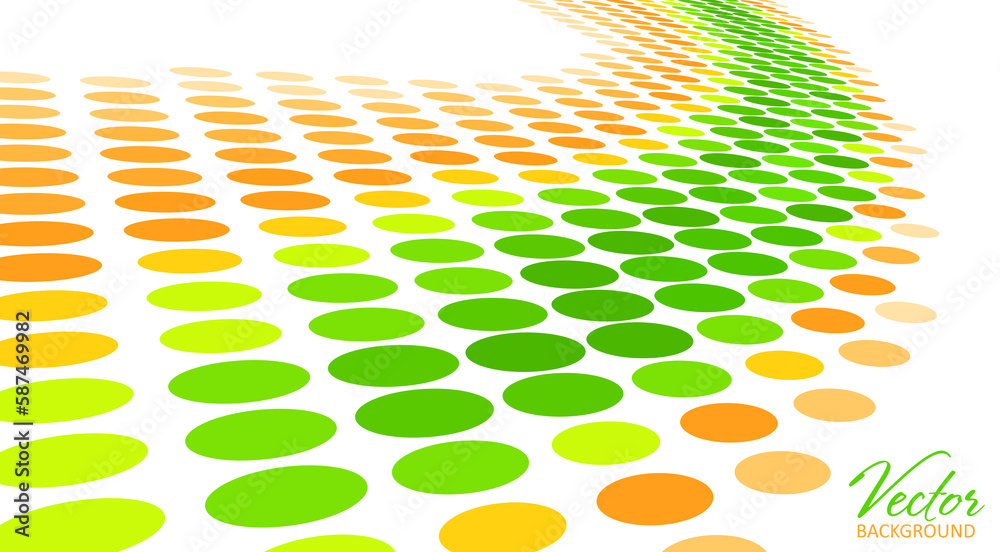 Poster Background with halftone green and orange perspective line. Vector graphics
