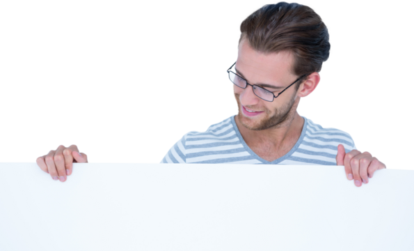 Confident man looking at blank sign