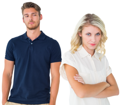 Young blonde not listening to boyfriend