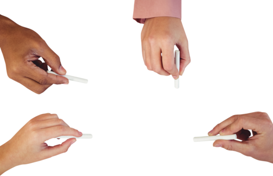 Cropped hands of people holding chalks - Powered by Adobe