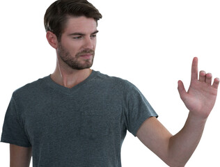 Man pretending to touch an invisible screen