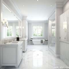 Fototapeta na wymiar A clean shot of a master bathroom ai generative illustration