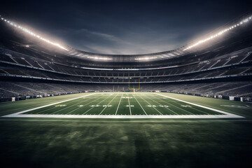 Fototapeta na wymiar american football pitch at night. Postproducted generative AI digital 