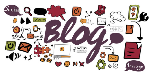 Blog text surrounded by multi colored various icons