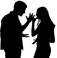 Silhouette of couple fighting