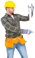 Serious handyman using spirit level 