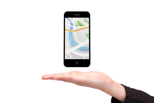 Hand showing map app on phone