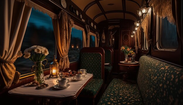 Train interior in the 18th century ai generative illustration