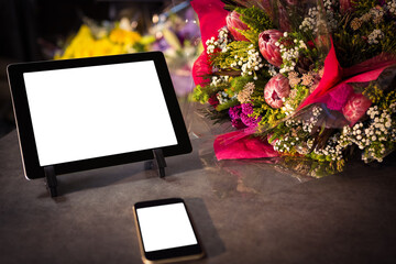 Technology with flower bouquet