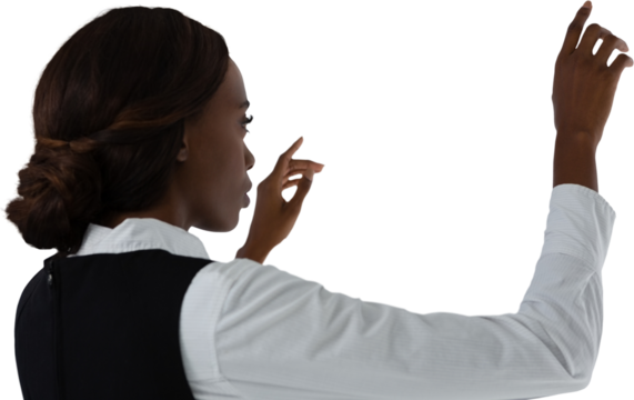 Side view of businesswoman using interface - Powered by Adobe