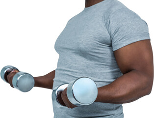 Fit man exercising with dumbbell