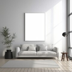 Clear White Poster Modern Interior Mockup - generative AI	