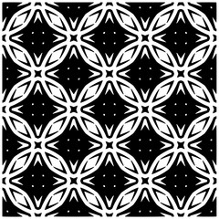 Dark background with abstract shapes. Black and white texture. Seamless monochrome repeating pattern for web page, textures, card, poster, fabric, textile.