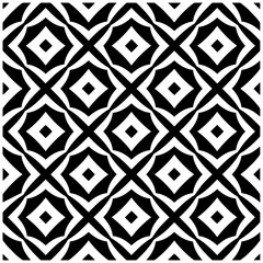 Dark background with abstract shapes. Black and white texture. Seamless monochrome repeating pattern for web page, textures, card, poster, fabric, textile.