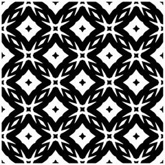 Dark background with abstract shapes. Black and white texture. Seamless monochrome repeating pattern for web page, textures, card, poster, fabric, textile.