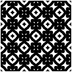 Dark background with abstract shapes. Black and white texture. Seamless monochrome repeating pattern for web page, textures, card, poster, fabric, textile.
