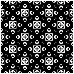 Dark background with abstract shapes. Black and white texture. Seamless monochrome repeating pattern for web page, textures, card, poster, fabric, textile.