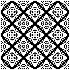 Dark background with abstract shapes. Black and white texture. Seamless monochrome repeating pattern for web page, textures, card, poster, fabric, textile.