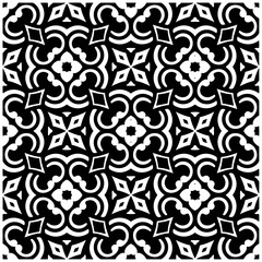 Dark background with abstract shapes. Black and white texture. Seamless monochrome repeating pattern for web page, textures, card, poster, fabric, textile.