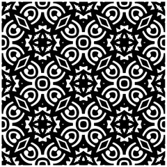 Dark background with abstract shapes. Black and white texture. Seamless monochrome repeating pattern for web page, textures, card, poster, fabric, textile.