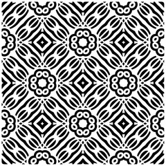 Dark background with abstract shapes. Black and white texture. Seamless monochrome repeating pattern for web page, textures, card, poster, fabric, textile.