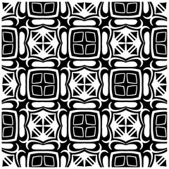 Dark background with abstract shapes. Black and white texture. Seamless monochrome repeating pattern for web page, textures, card, poster, fabric, textile.