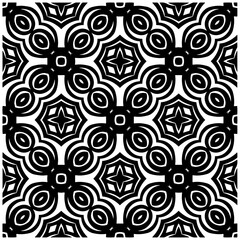 Dark background with abstract shapes. Black and white texture. Seamless monochrome repeating pattern for web page, textures, card, poster, fabric, textile.