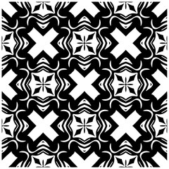 Dark background with abstract shapes. Black and white texture. Seamless monochrome repeating pattern for web page, textures, card, poster, fabric, textile.