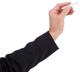 Hand holding a chalk and writing something