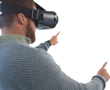 Male executive using virtual reality headset - Powered by Adobe