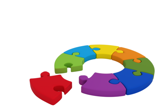 Close up of incomplete circular jigsaw puzzle