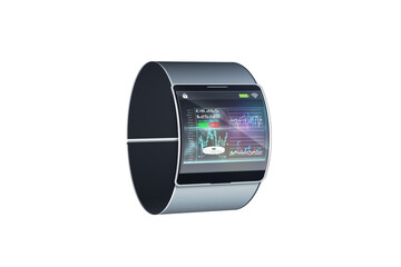 Futuristic black wrist watch with interface