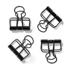 Black binder clip isolated on a transparent background, PNG. High resolution