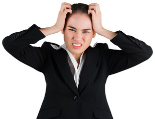 Stressed businesswoman with hands on her head