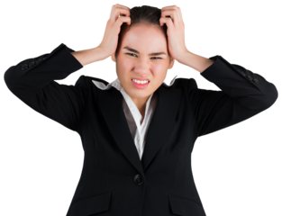 Stressed businesswoman with hands on her head