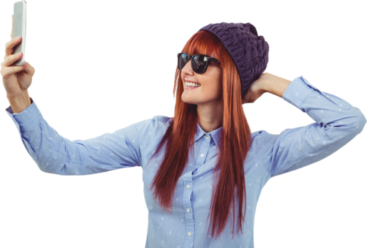 Smiling hipster woman taking selfie - Powered by Adobe