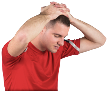 Disappointed football player looking down - Powered by Adobe