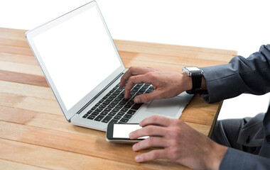 Cropped image of businessman using laptop
