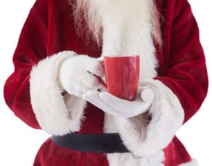 Santa holds a red cup