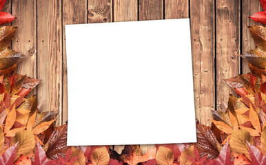 Paper on table with autumn leaves