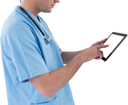 Surgeon using futuristic digital tablet - Powered by Adobe