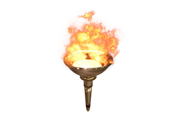 Burning flaming torch against white background