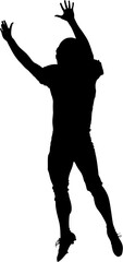 Full length of American football player with arms raised