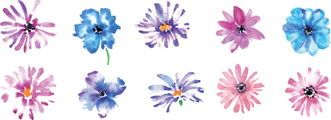 水彩画。水彩で描いた青い植物のベクター装飾イラスト。Watercolor. Vector decorative illustration of blue plants in watercolor.