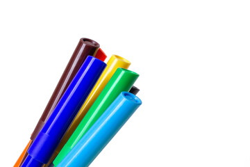 Markers of different colors on a white background.