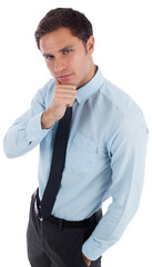 Thoughtful businessman with hand on chin