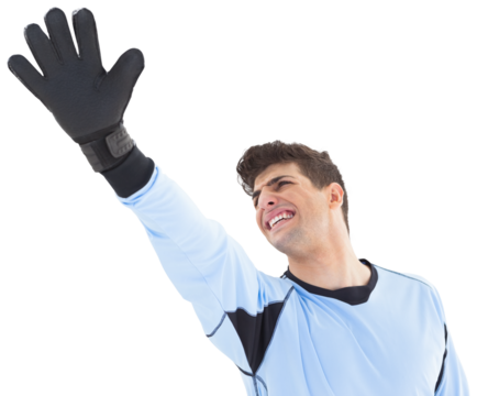 Goalkeeper stretching arm