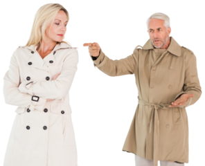 Angry husband pointing wife