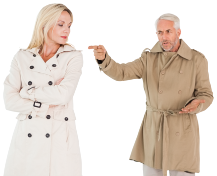 Angry husband pointing wife